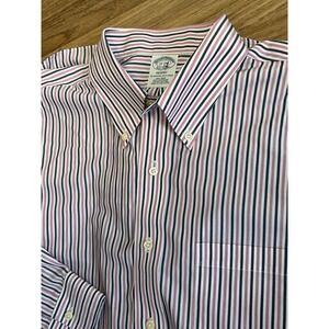 Brooks Brothers Button Down Shirt Men's Size 17-34 Long Sleeve Pink Blue Stripe